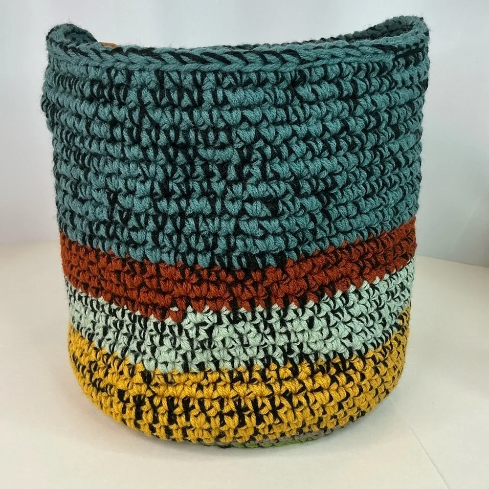 Handcrafted Multicolor Crochet Scrap Woven Tote Bag Basket Storage Handmade Knit